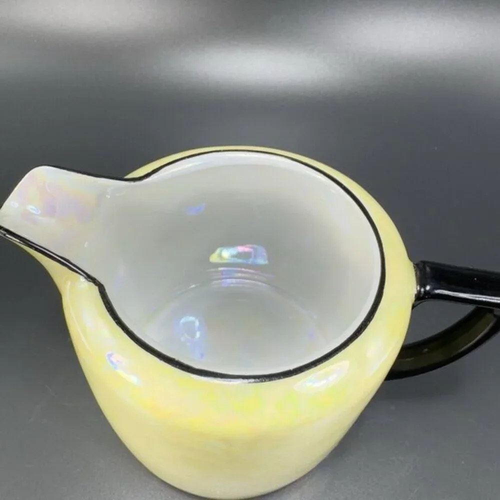 VIntage‎ Czech China Porcelain Lusterware Yellow Black Small Pitcher Creamer VTG